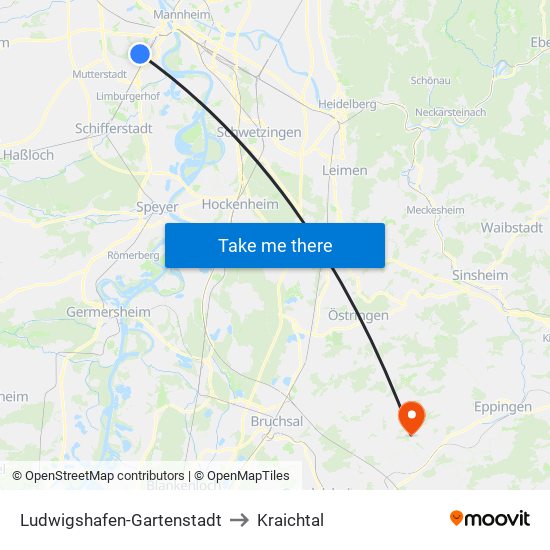 Ludwigshafen-Gartenstadt to Kraichtal map