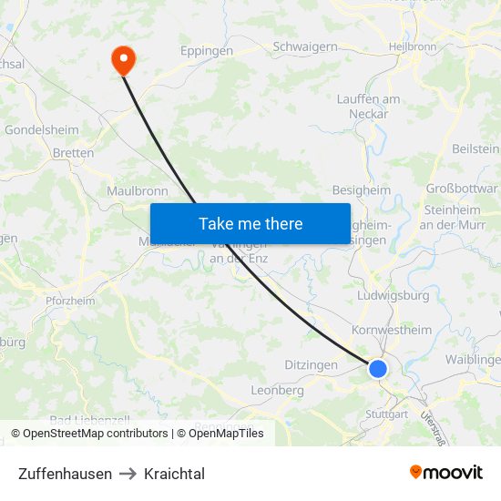 Zuffenhausen to Kraichtal map