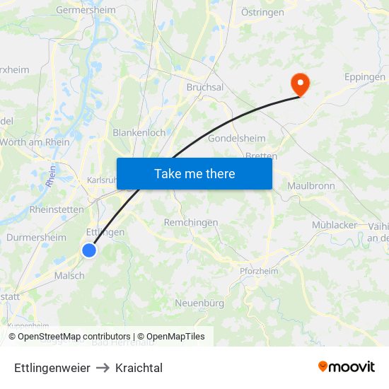 Ettlingenweier to Kraichtal map