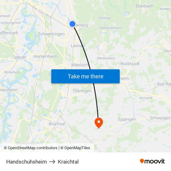 Handschuhsheim to Kraichtal map