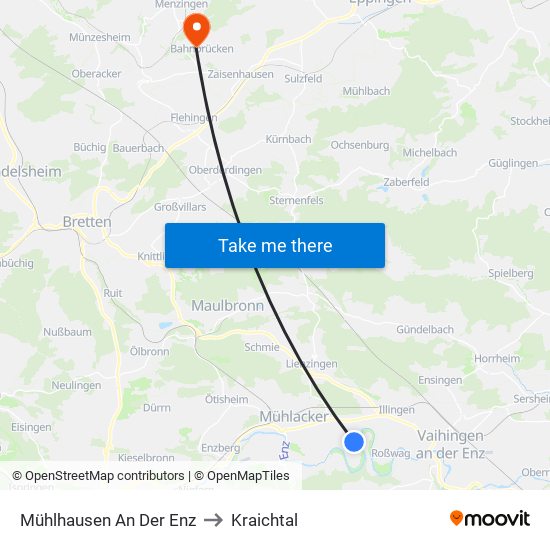 Mühlhausen An Der Enz to Kraichtal map