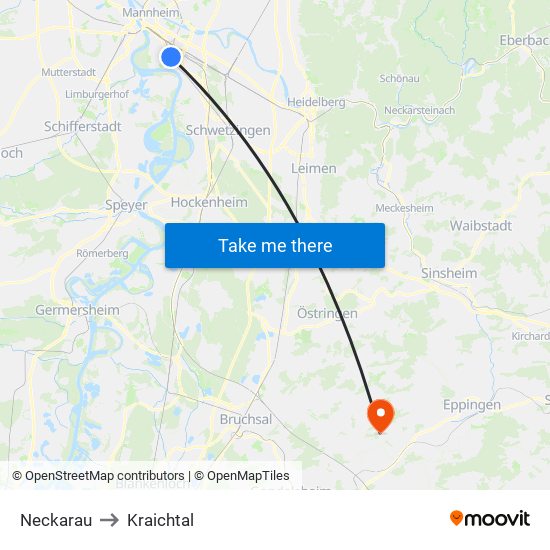 Neckarau to Kraichtal map