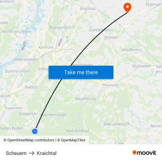 Scheuern to Kraichtal map