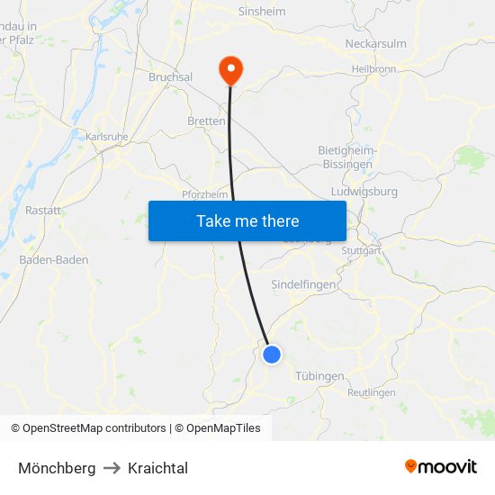 Mönchberg to Kraichtal map