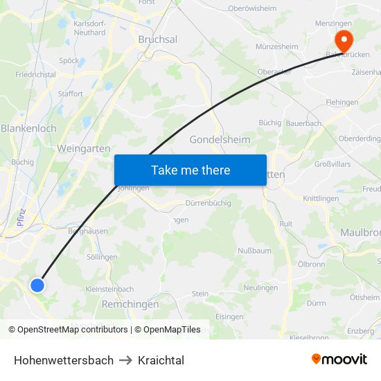 Hohenwettersbach to Kraichtal map