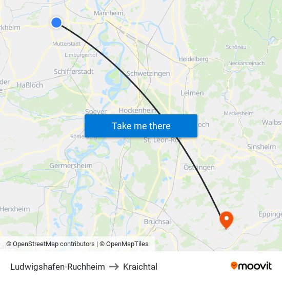 Ludwigshafen-Ruchheim to Kraichtal map