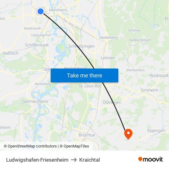 Ludwigshafen-Friesenheim to Kraichtal map