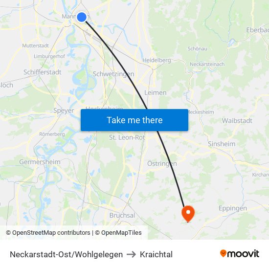 Neckarstadt-Ost/Wohlgelegen to Kraichtal map