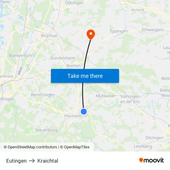 Eutingen to Kraichtal map