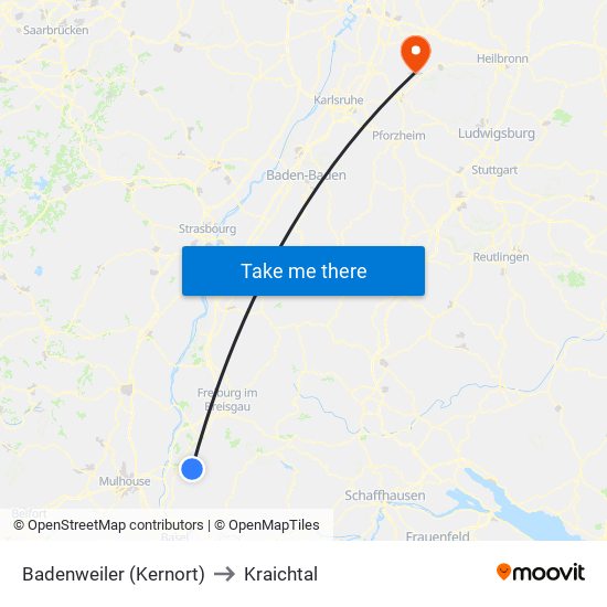 Badenweiler (Kernort) to Kraichtal map