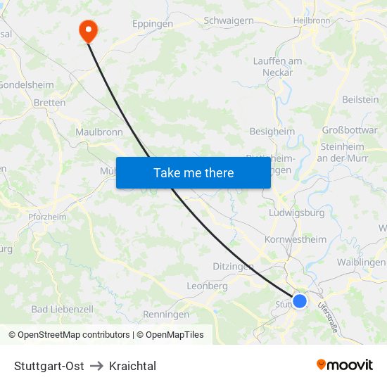 Stuttgart-Ost to Kraichtal map