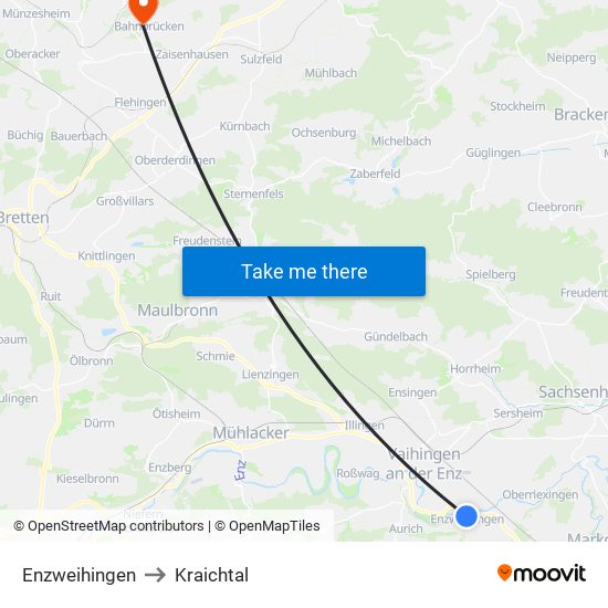 Enzweihingen to Kraichtal map