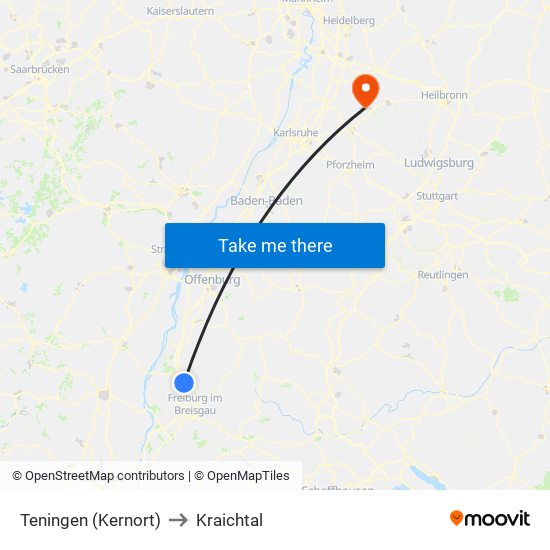 Teningen (Kernort) to Kraichtal map