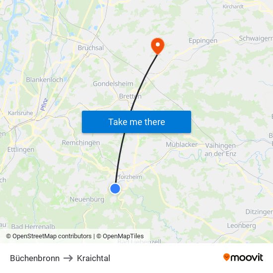 Büchenbronn to Kraichtal map