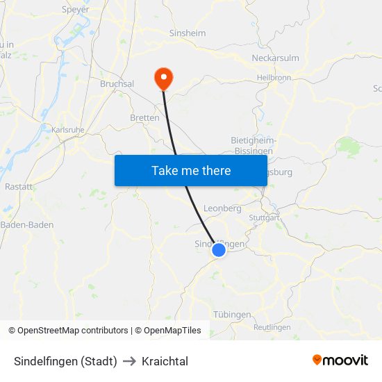 Sindelfingen (Stadt) to Kraichtal map