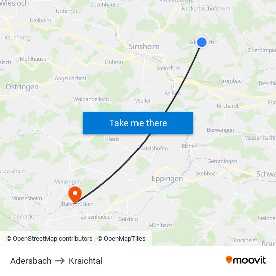 Adersbach to Kraichtal map