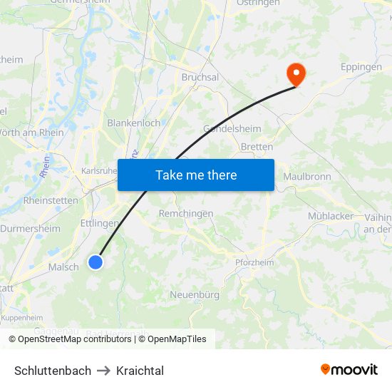 Schluttenbach to Kraichtal map