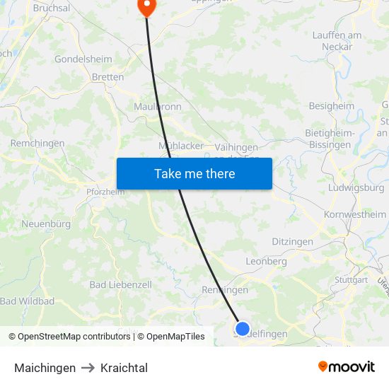 Maichingen to Kraichtal map