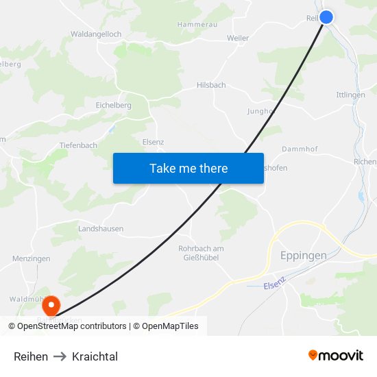 Reihen to Kraichtal map