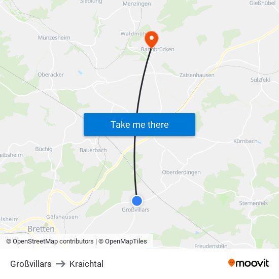 Großvillars to Kraichtal map