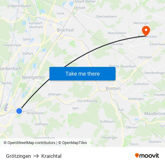 Grötzingen to Kraichtal map