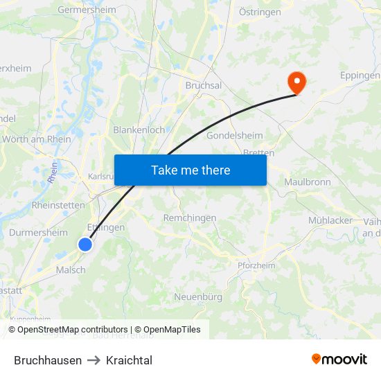 Bruchhausen to Kraichtal map