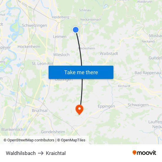 Waldhilsbach to Kraichtal map