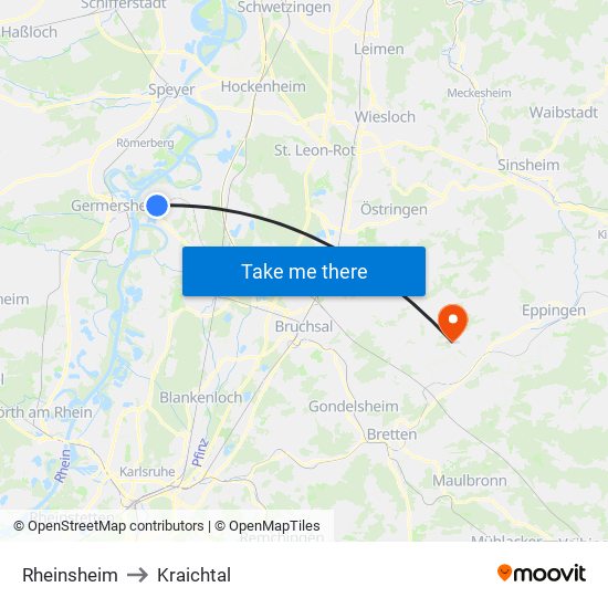 Rheinsheim to Kraichtal map