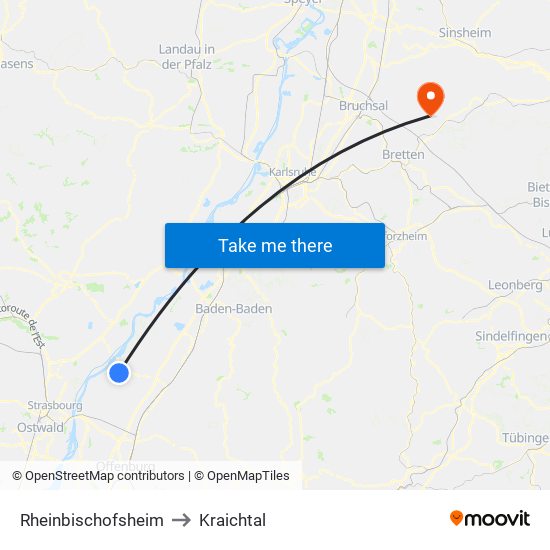 Rheinbischofsheim to Kraichtal map