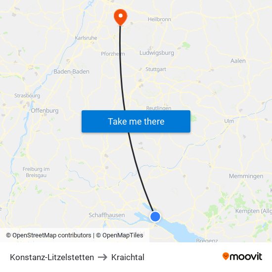 Konstanz-Litzelstetten to Kraichtal map