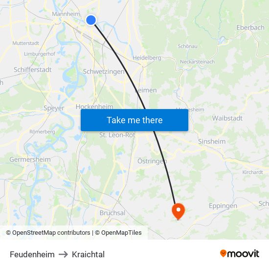 Feudenheim to Kraichtal map