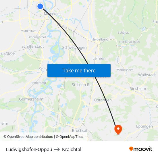 Ludwigshafen-Oppau to Kraichtal map