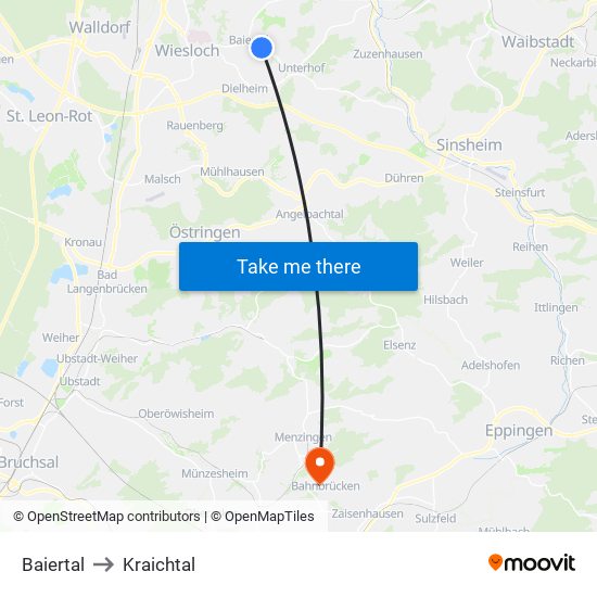 Baiertal to Kraichtal map