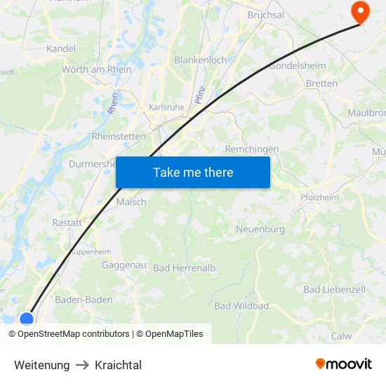 Weitenung to Kraichtal map