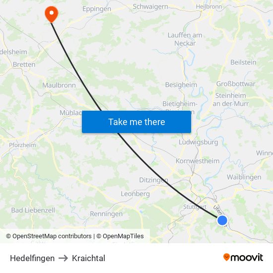 Hedelfingen to Kraichtal map