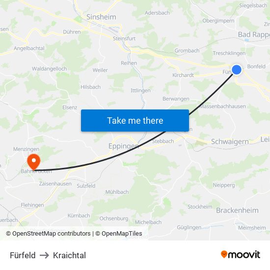 Fürfeld to Kraichtal map