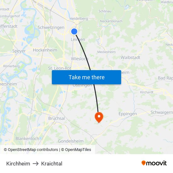 Kirchheim to Kraichtal map