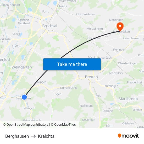 Berghausen to Kraichtal map