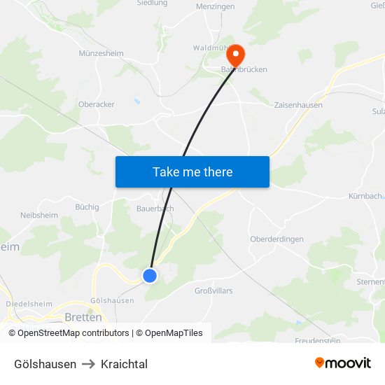 Gölshausen to Kraichtal map