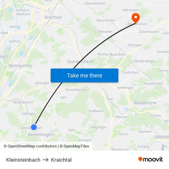 Kleinsteinbach to Kraichtal map