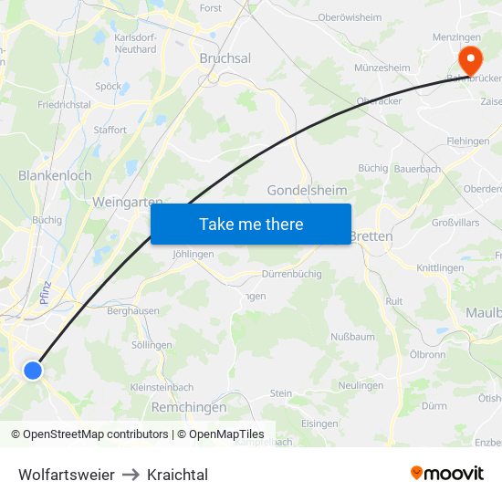 Wolfartsweier to Kraichtal map