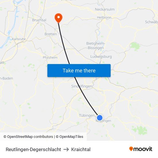 Reutlingen-Degerschlacht to Kraichtal map