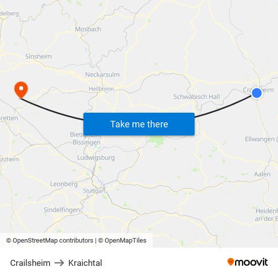 Crailsheim to Kraichtal map