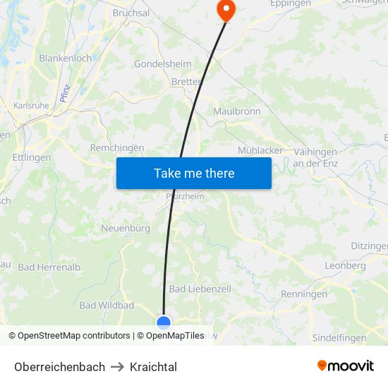 Oberreichenbach to Kraichtal map
