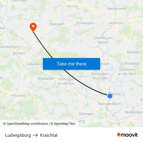 Ludwigsburg to Kraichtal map