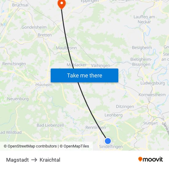 Magstadt to Kraichtal map