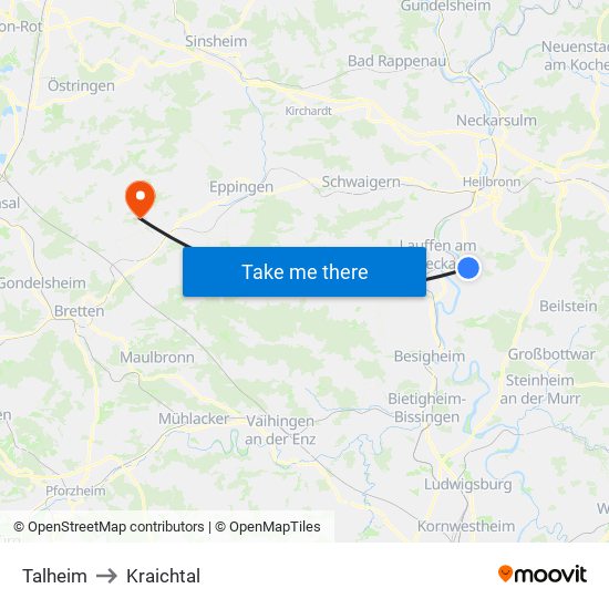 Talheim to Kraichtal map