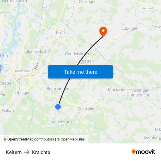 Keltern to Kraichtal map