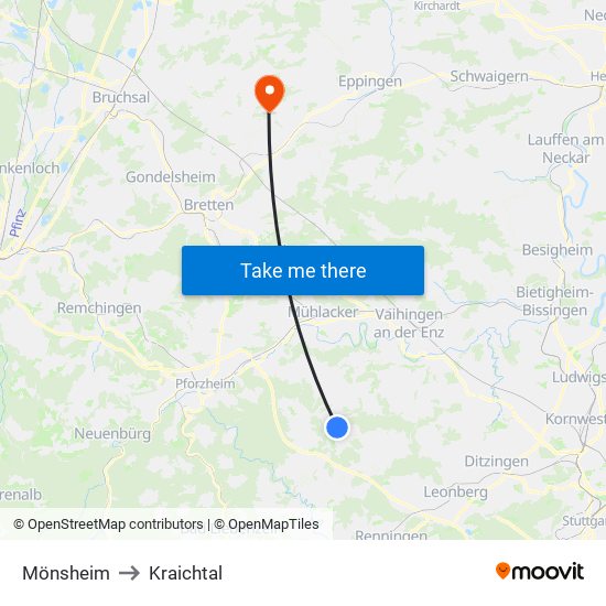 Mönsheim to Kraichtal map