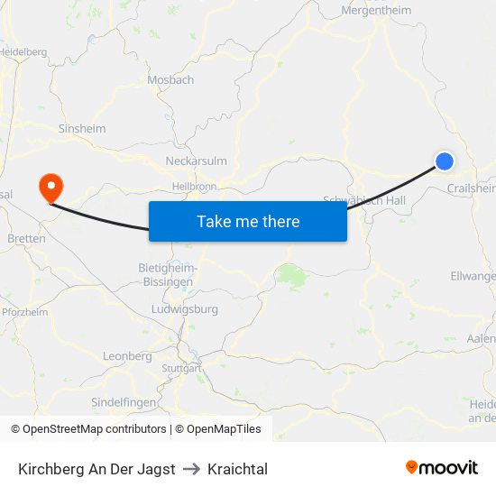 Kirchberg An Der Jagst to Kraichtal map